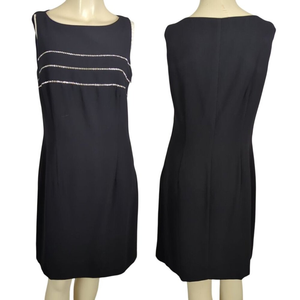 Vintage‎ CDC Black Sleeveless Cocktail Dress Rhinestone Embellishments Size 10